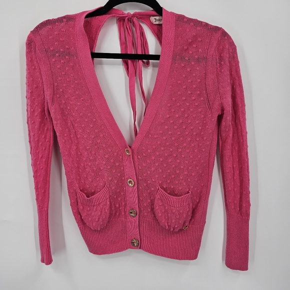 Juicy Couture Hot Pink Linen Silk Blend Cardigan Sweater Size S - Picture 1 of 6